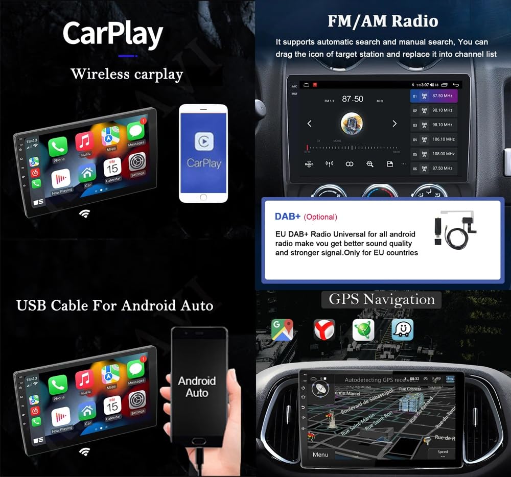 Android 15 Autoradio 2 Din per Fiat Egea Tipo 2016-2020 Carplay 9" IPS Touchscreen Stereo Auto con GPS Bluetooth DSP FM USB SWC Telecamera posteriore(4G+64G)
