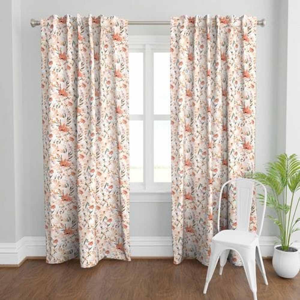 TailoringIndia Digital Flower cretive Design Printed White Curtains for Windows, Doors, and Extra-Long Doorways - Elegance Redefined, Set of 1,pcs (Long Door - 9ft)