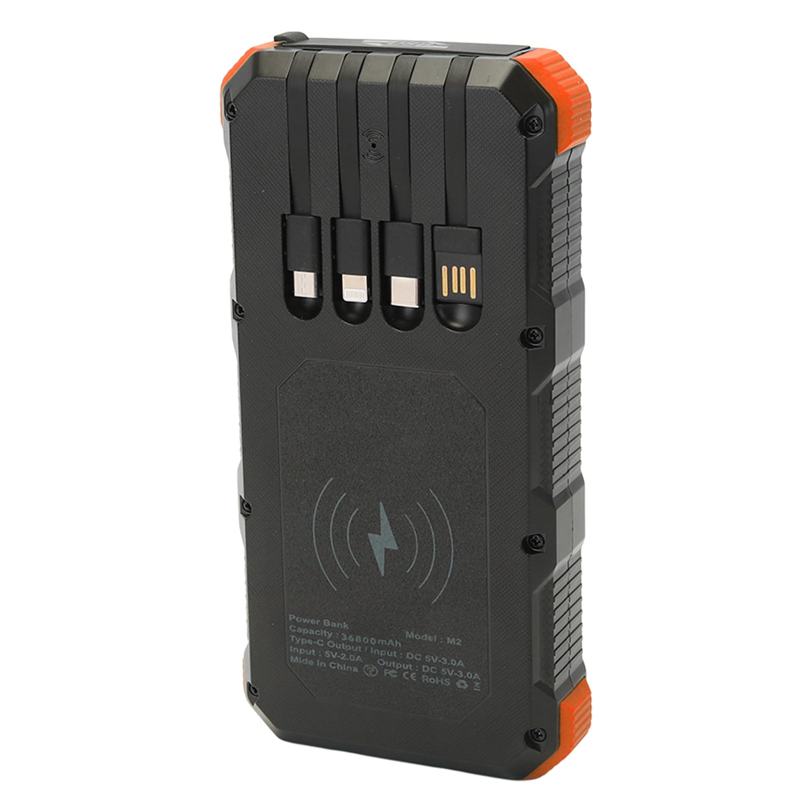 Cargador Solar, Cargador de Carga Rápido del Banco de la Energía Solar del ABS 36800mAh 5V 3A con la Luz del LED para Al Aire Libre (Orange)