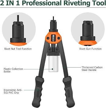 Heavy Duty 2-in-1 Rivet Gun & Rivet Nut Tool Set with Complete Accessories