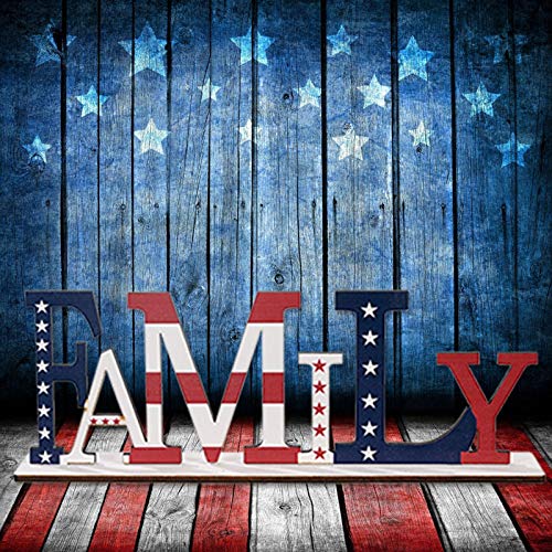 image for Taswuw 'Family' Independence Day Home Table Decoration, Patriotic Wood