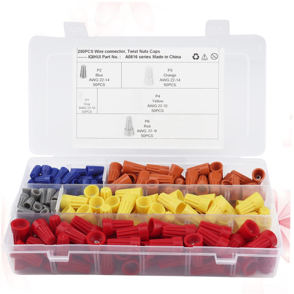 MUCKLILY 250pcs Auto Parts Electrical Wire Connectors with Screw Terminals Spring Insert Nuts Caps Set No Tools Needed