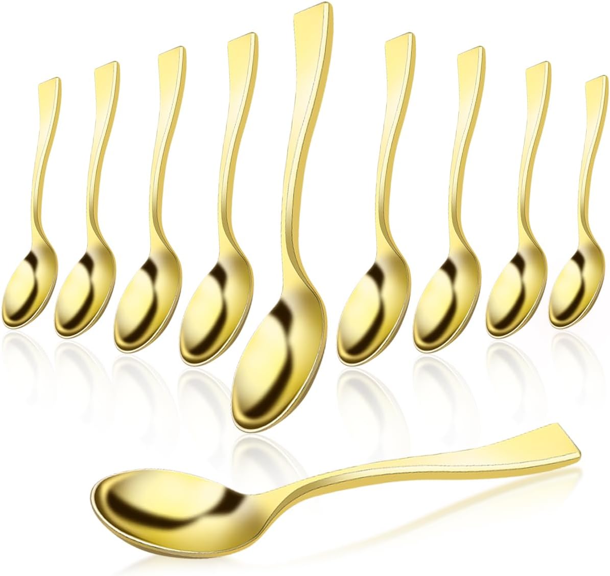80pcs Disposable Gold Plastic Mini Spoons, 3.94 Inch Food Safe Dessert Tasting Spoons for Ice Cream, Pudding, Appetizers - Elegant Party, Wedding, Cake Decorations (Sampling, Catering, Bulk)