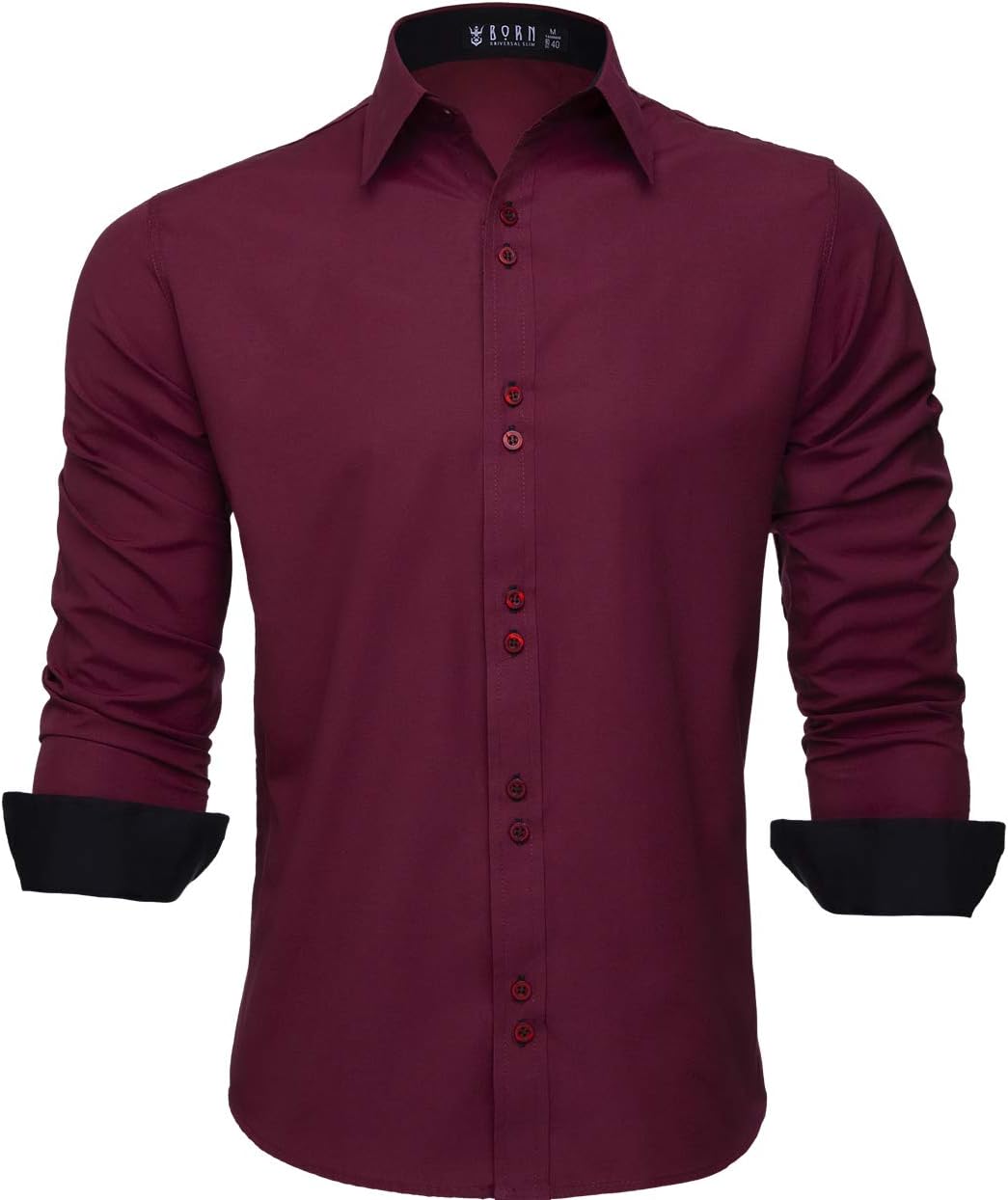 Camisa Social Masculina Manga Longa Slim Fácil Passar (M, Vermelho Marsala)
