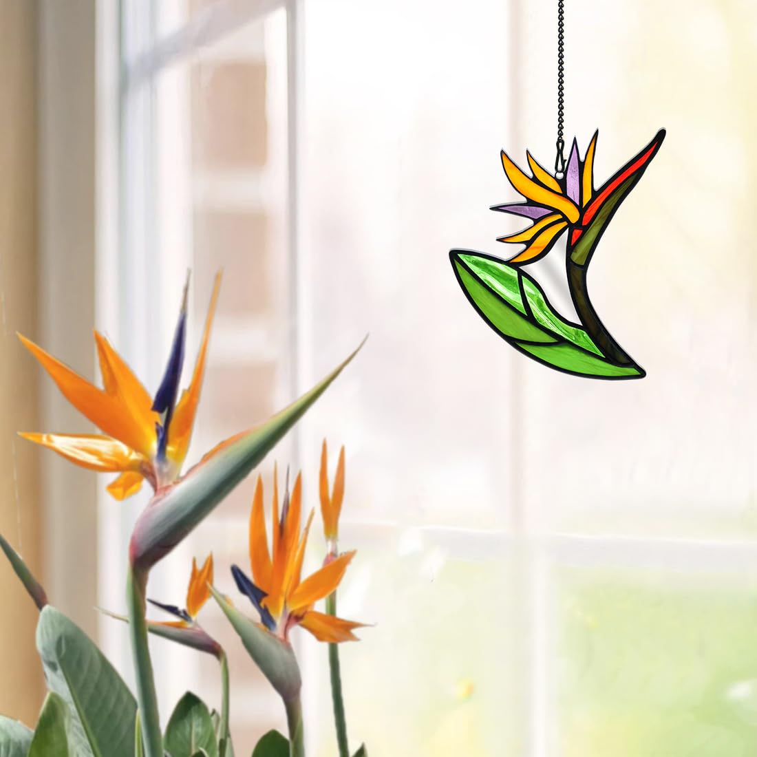 BOXCASA Buntglas Fensterbehang – Paradiesvogel Blume, Sonnenfänger, Geschenk Für Frauen