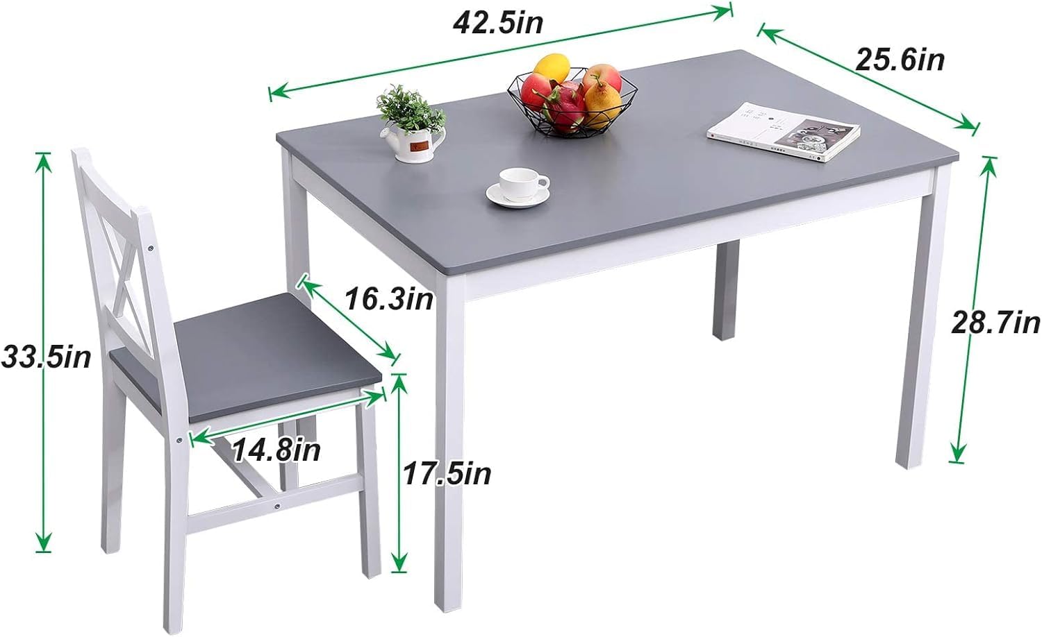 SogesPower Set da Pranzo per 4 Persone, Tavolo da Pranzo con 4 Sedie, Tavolo da Cucina in Legno, Tavolo da Pranzo e Sedie, Set di Mobili Salvaspazio per Cucina e Soggiorno, Grigio/Bianco