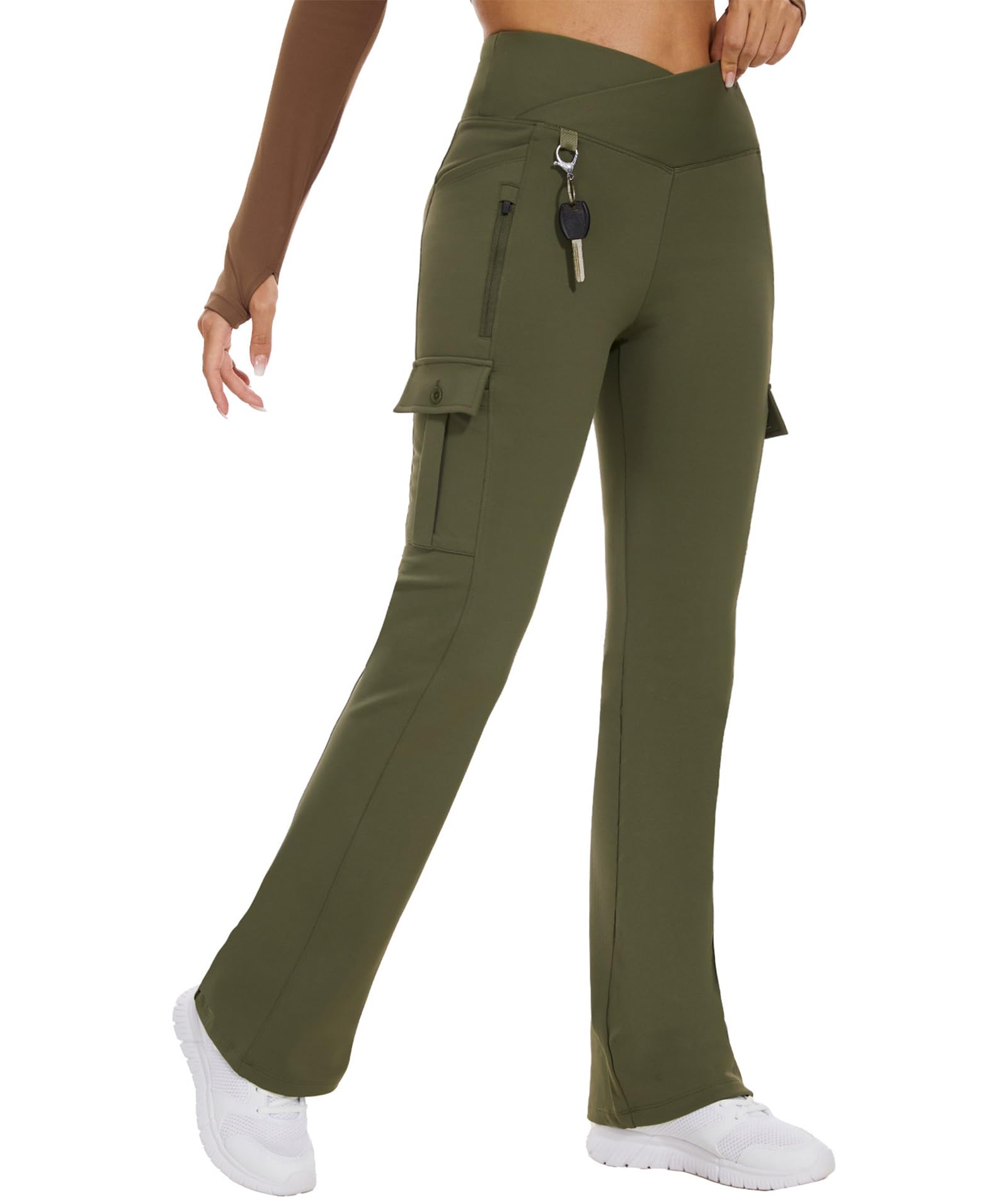 Flare Leggings for Women Yoga Crossover High Waist Pants with Tummy Control Workout Cargo with 5 Pockets Bootcut Leggings