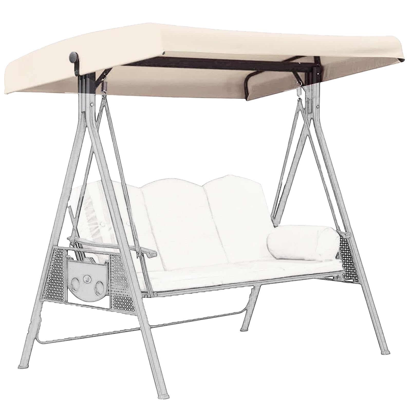 Tettuccio per Dondolo Tetto di Ricambio 3 Posti,Impermeabile e Protezione Solare Copertura per Dondolo da Giardino 190 x 120cm,Copri Superiore Baldacchino di Scorta per Tettuccio Arcuato,Beige