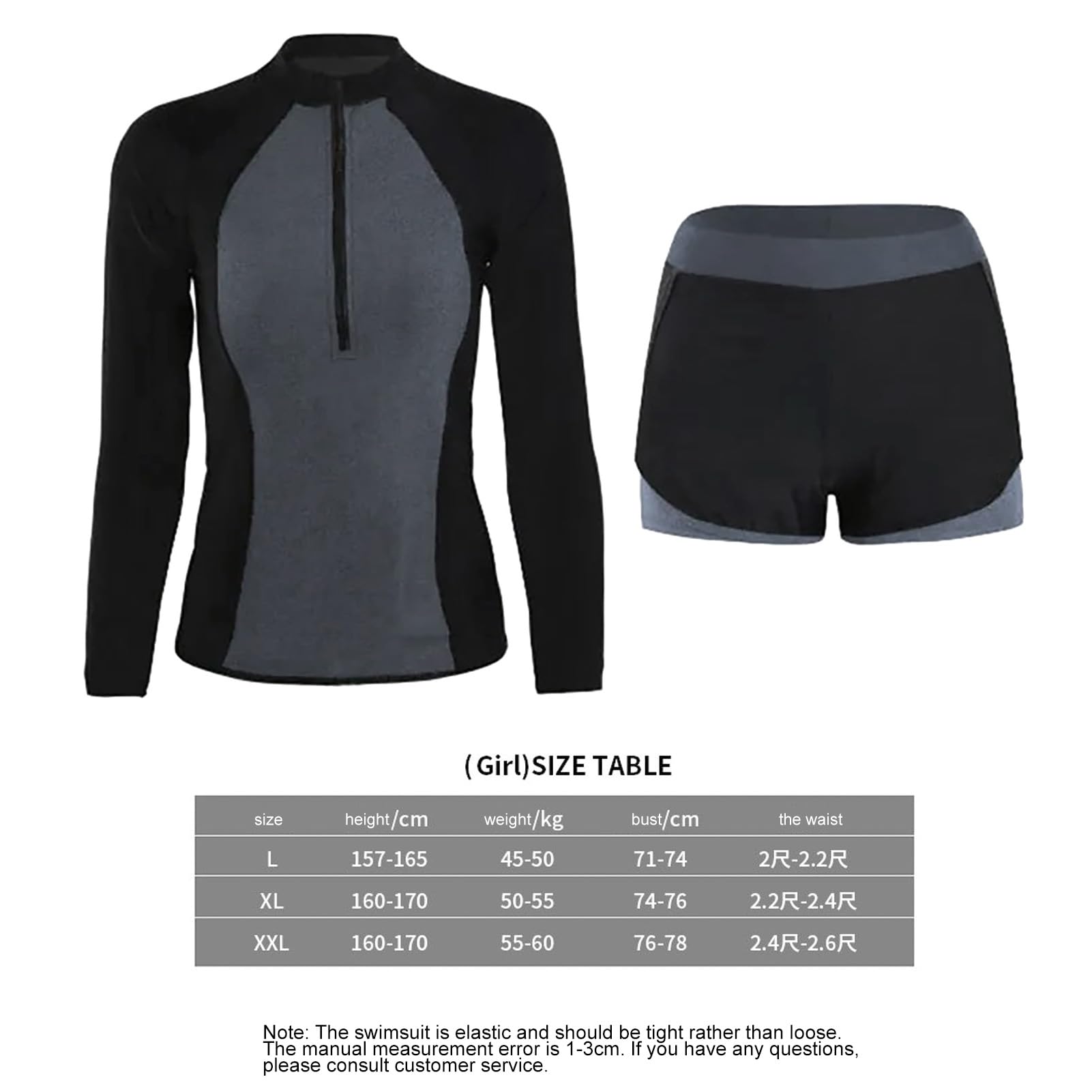 Traje de baño de dos piezas para mujer manga larga protección solar cuello redondo secado rápido deportivo