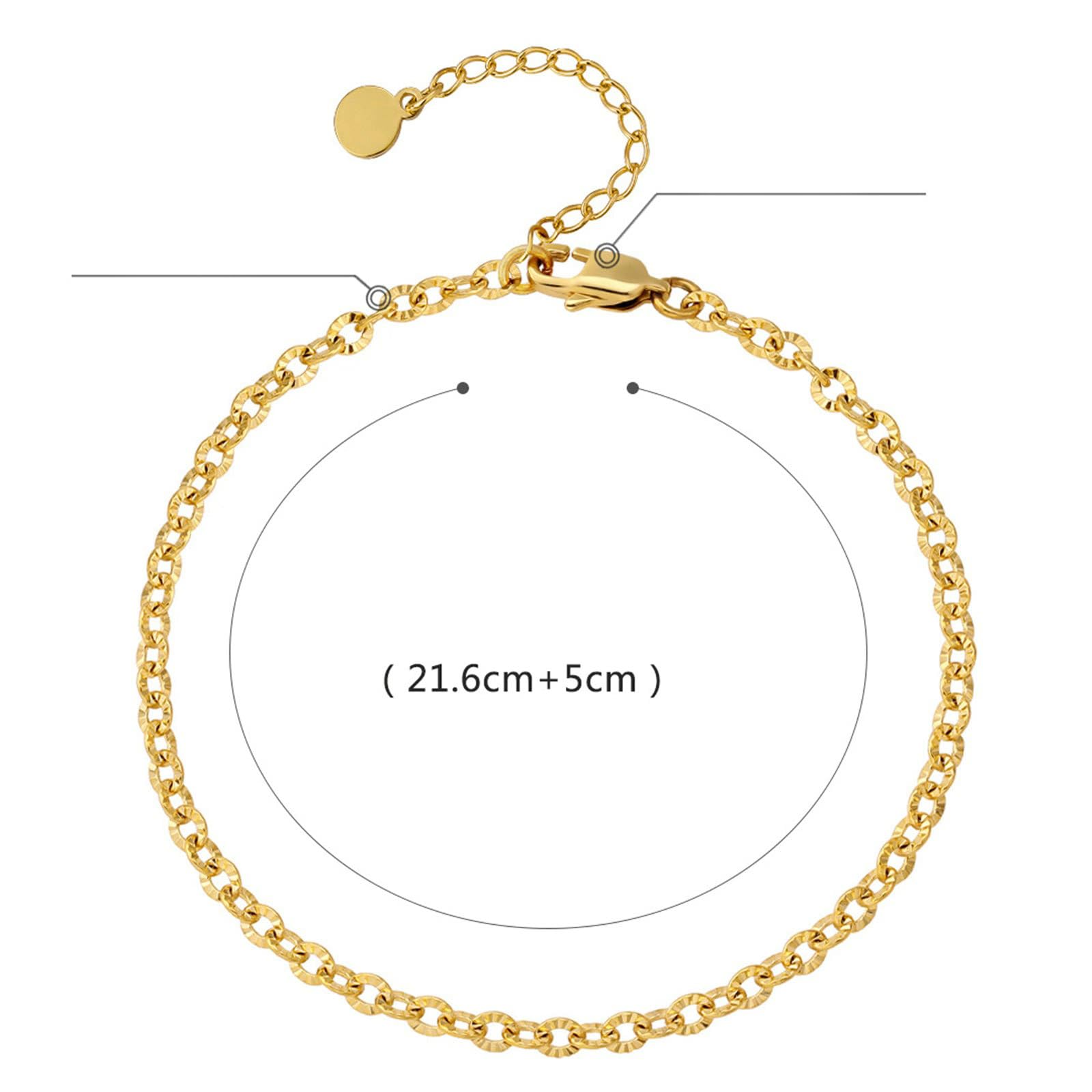 Au585 - Tobilleras de oro blanco para mujer, cadena ovalada de 14 quilates, tobilleras, verano, vacaciones, para mujer, pulsera de abalorios
