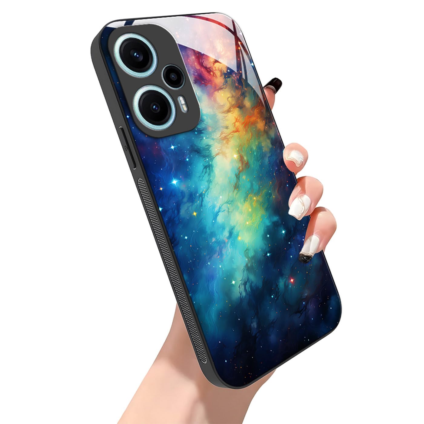 SEAHAI Cover per Xiaomi Poco F5 5G, Custodia Ultra Sottile in Silicone TPU, Retro in Vetro Temperato a Elegante Motivo Dipinto Antiurto AntiGraffio Case, Fantasia stellare