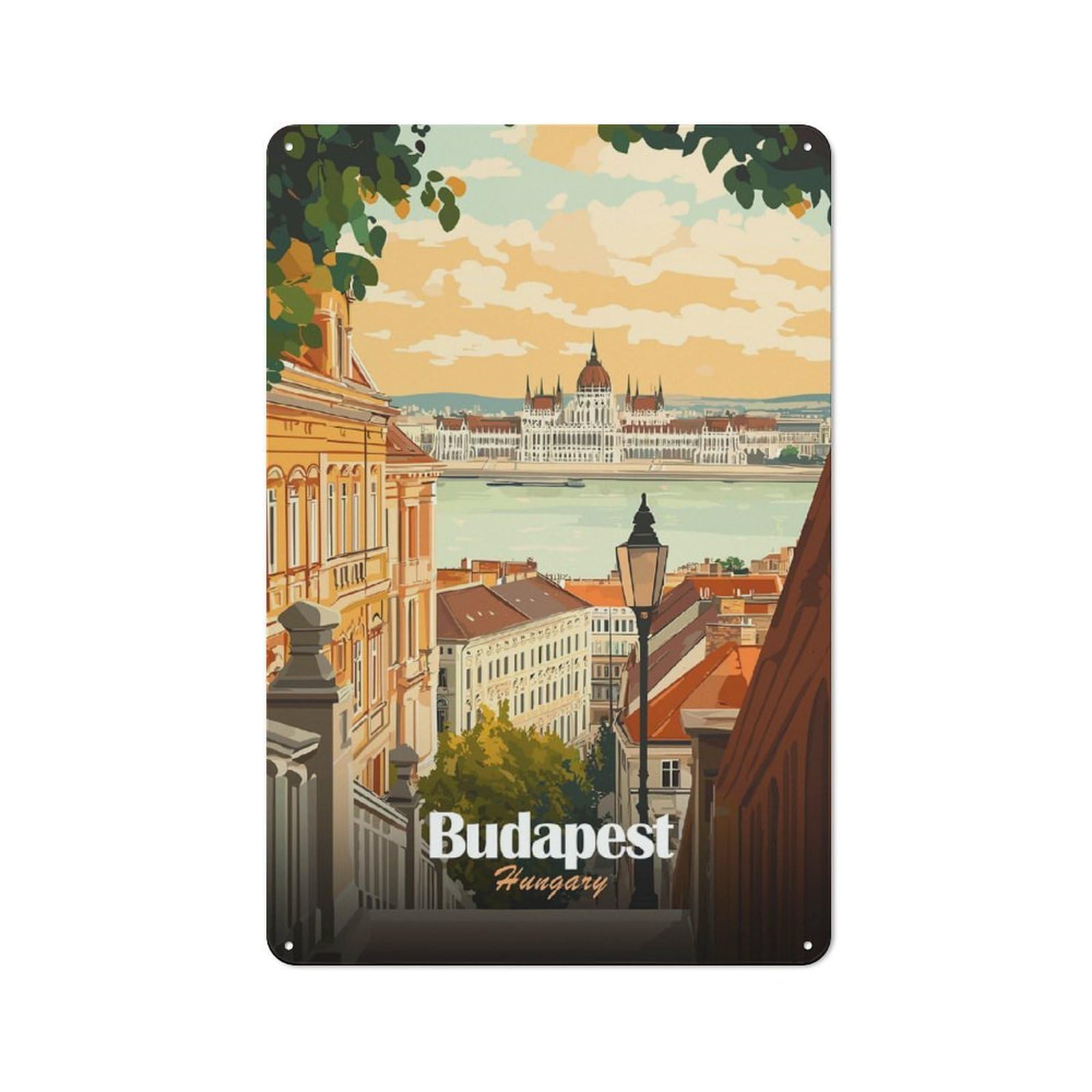 Junmoney Style-2 Outdoor Room Rustic Tin Sign 30X20cm Featuring Budapest, Hungary Travel, Shed Wall Decor For Greenhouse, Garden Room, Cafe Or Entryway