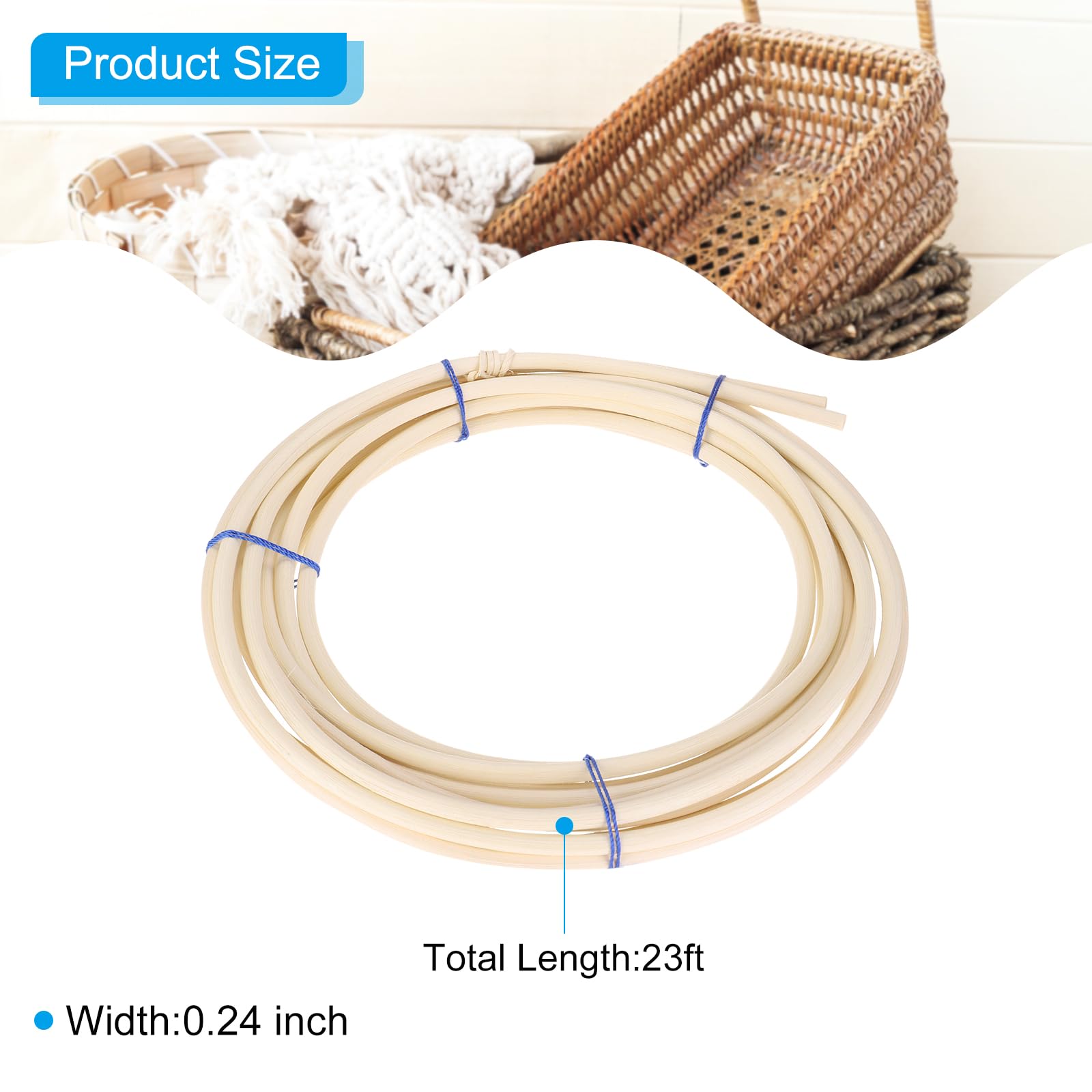 PATIKIL Rotondo Reed Spline 7 m x 6 mm, Rotolo di Canna per Intreccio, Bobina di Rattan Reed per Fai Da Te Mobili Intreccio Cesti, Materiali per Creazione/Riparazione di Vimini, Legno