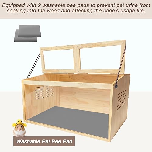 Miniatura 3 de Jaula de madera para hámster, 32 pulgadas de largo x 16 pulgadas de ancho x 16 pulgadas de alto, gabinete de animales para degus de hámsters sirios