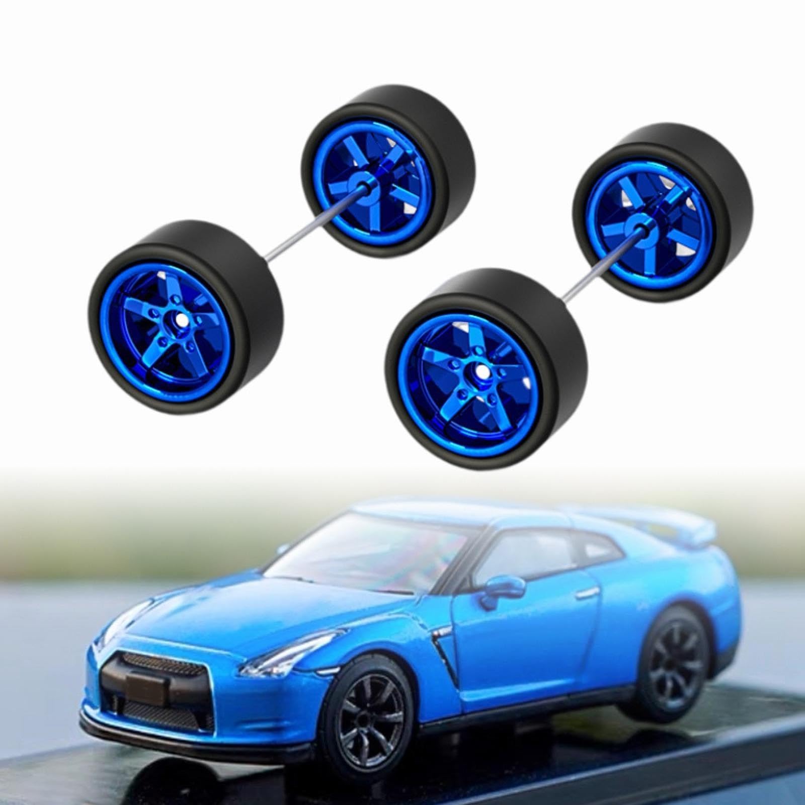 ChiuTiaro Lot de 4 roues et pneus RC avec jante de roue RC Upgrade Part RC Car Pneus pour 1/64 RC voiture jouet pièces accessoires de voiture, style C argenté