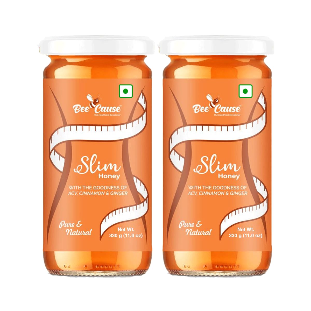 BeeCause Slim Honey for Weight Loss Support โ With ACV, Ginger & Cinnamon | Natural Detox & Fat Loss Support | BeeCause Wellness | 330g each| Pack of 2.