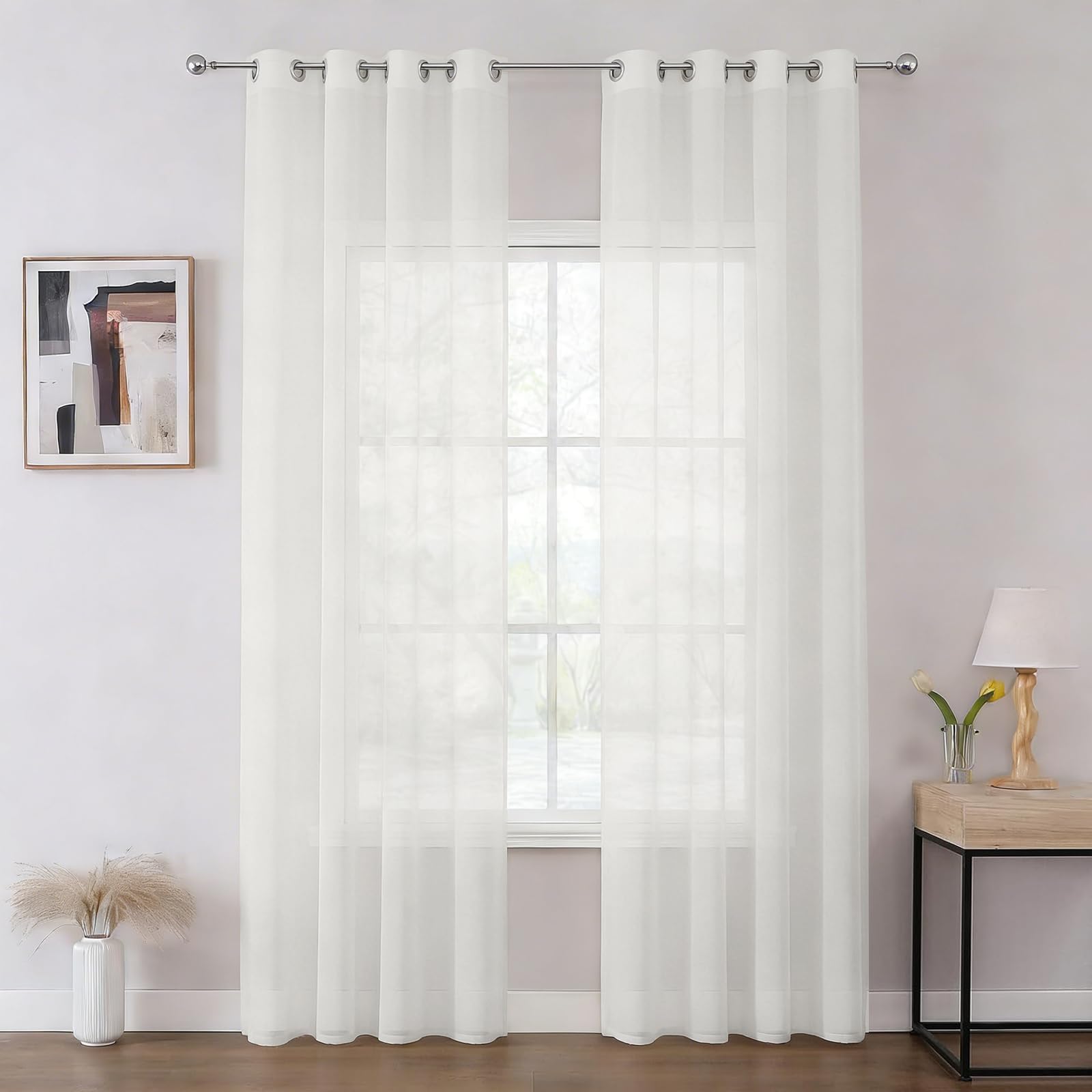 Joydeco Gardinen mit Ösen Transparente 2er Set, Optik Gardine Voile Ösenvorhang Ösenschal Durchsichtig Vorhang Kurz für Schlafzimmer Wohnzimmer Schlaufenschal