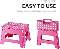 Vista 4 de PandaEar Taburete plegable con asa, taburete plegable de plástico pequeño de 9 pulgadas para niños, ideal para baño, cocina, dormitorio (rosa)