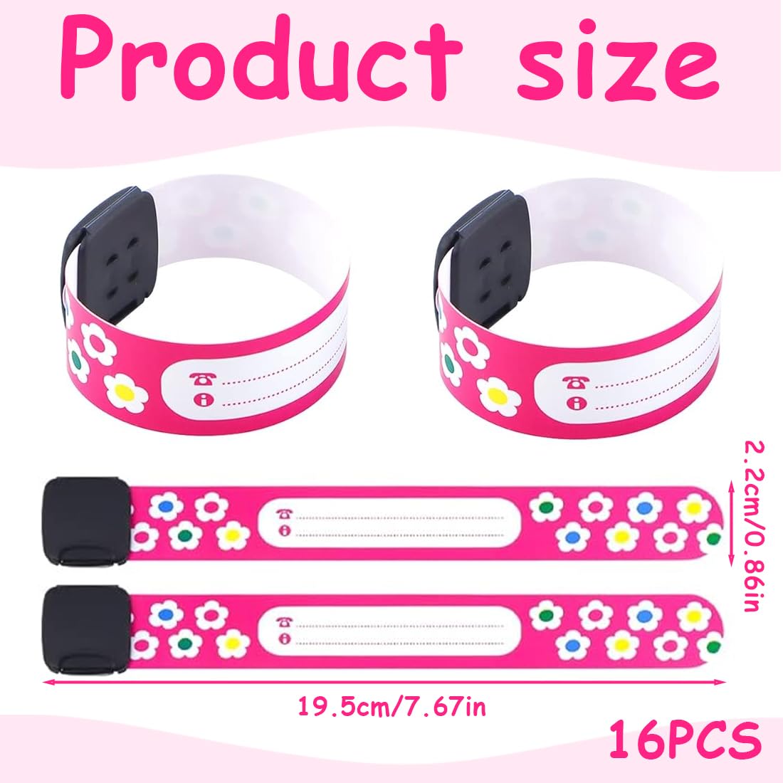 EIH Bracelet Enfant Securite,16 Pack Bracelet Identification Enfant,Réutilisable,Étanche,pour Le Bébé D'enfant en Bas âge de Filles de Garçons