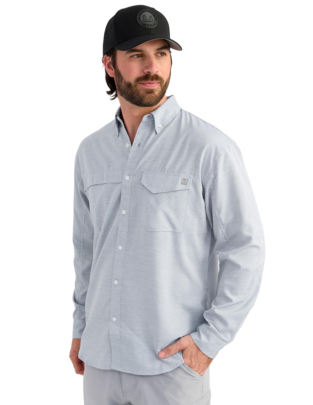 HUK Men's Tide Point Solid Long Sleeve Button Down Shirt (Available in 3X-Large)