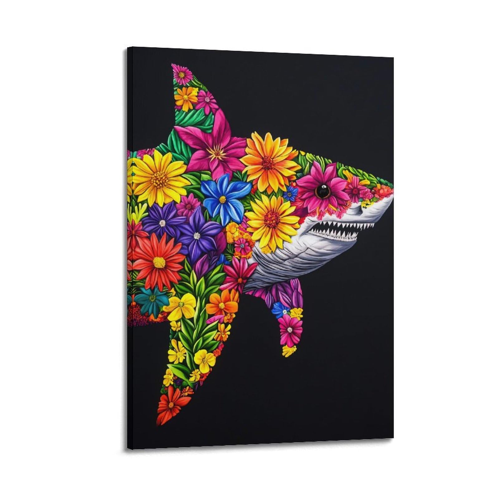ZSZWHJ Animal Poster Sharks & Flowers Poster Decorative Painting Canvas Wall Posters And Art Picture Print Modern Family Bedroom Decor Posters 20x30inch(50x75cm)