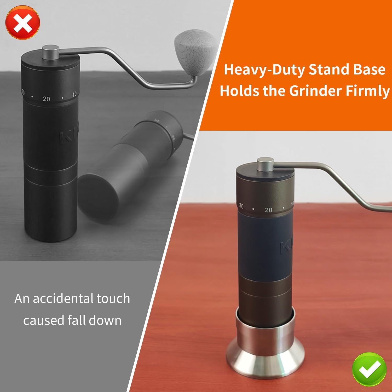 Dosing Funnel for Manual Hand Coffee Grinder, 304 Stainless Steel Coffee Grinder Stand Base Keep the Body Steady, Compatible with KINGrinder K2/K0, TIMEMORE C3/C3S/C3S Pro/C2S/C5 Pro, 1Zpresso X-Ultra