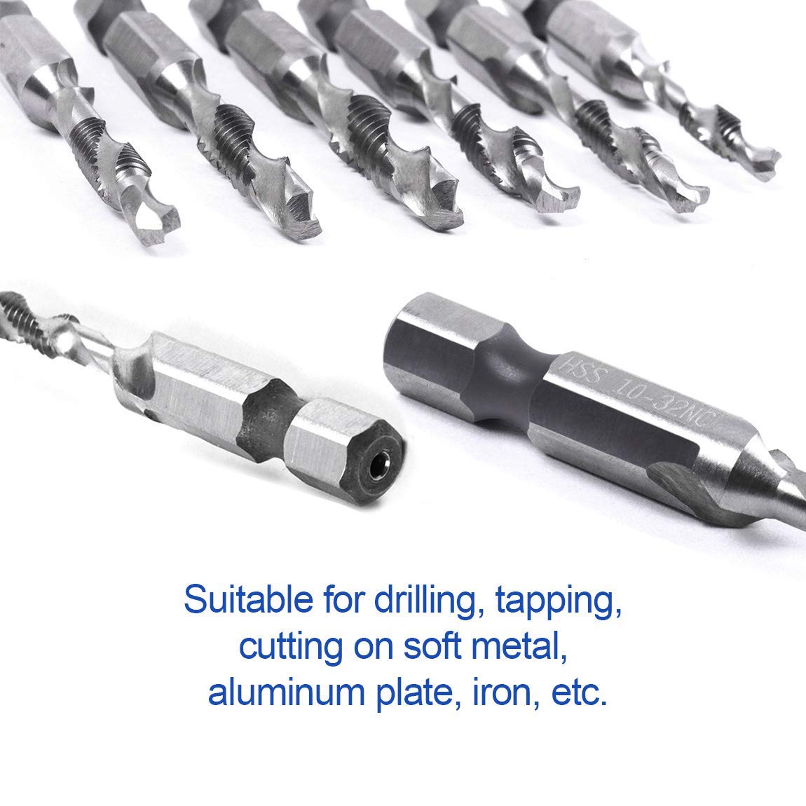 Combination Drill Tap Bit Set Screw Tapping Hex Shank HSS MetricImperial Plug Drill Bits Hand Tools (10PCS 1/4-20NC)