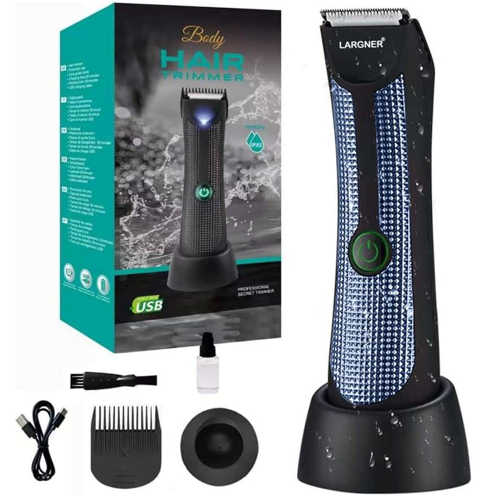 Rasoio per peli del corpo da uomo, con testine in ceramica, rasoio a sfera per parti private con luce LED e display