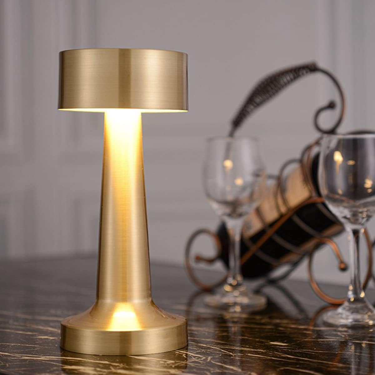 Gold A Gold Bedside Lamp, Cordless Touch Table Lamp With 3 Level Warm Brightness Dimming, Usb Rechargeable Led Desk Lamp Metal Eye-Protection Reading Light