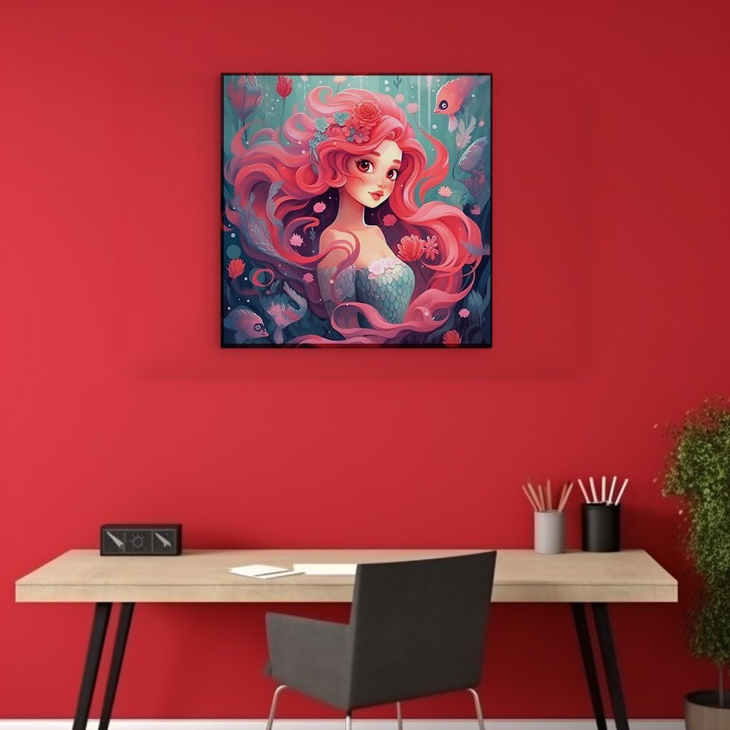 Canvas for Living room. Mesmerizing Mermaid Majesty in a Blossoming Underwater Fantasy, 27 x 18 inch Canvas Wall Art - Contemporary Masterpieces - Modern Home Decor - 69x46 cm (27x18 inch)