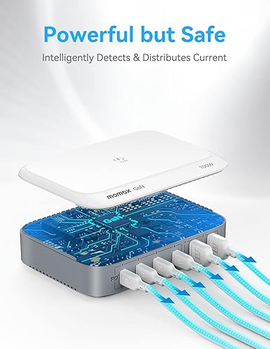 Miniatura 7 de MOMAX Estación de carga USB múltiple, concentrador de cargador USB C GaN de 100 W, estación de carga portátil con carga inalámbrica de 15 W, 4 PD