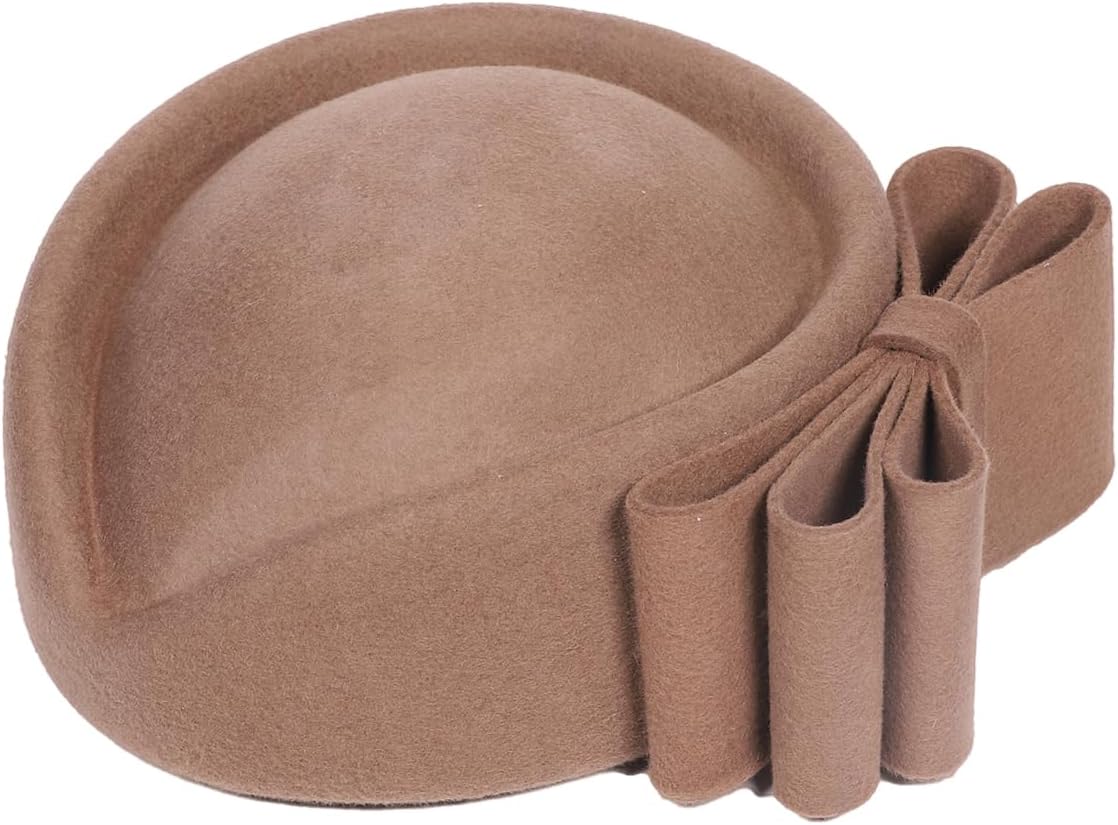 HIMESPORT Wool Felt Bowler Fascinators Hats for Women Ladies Female Elegant Wedding Tea Party Beret Hat with Bowknot