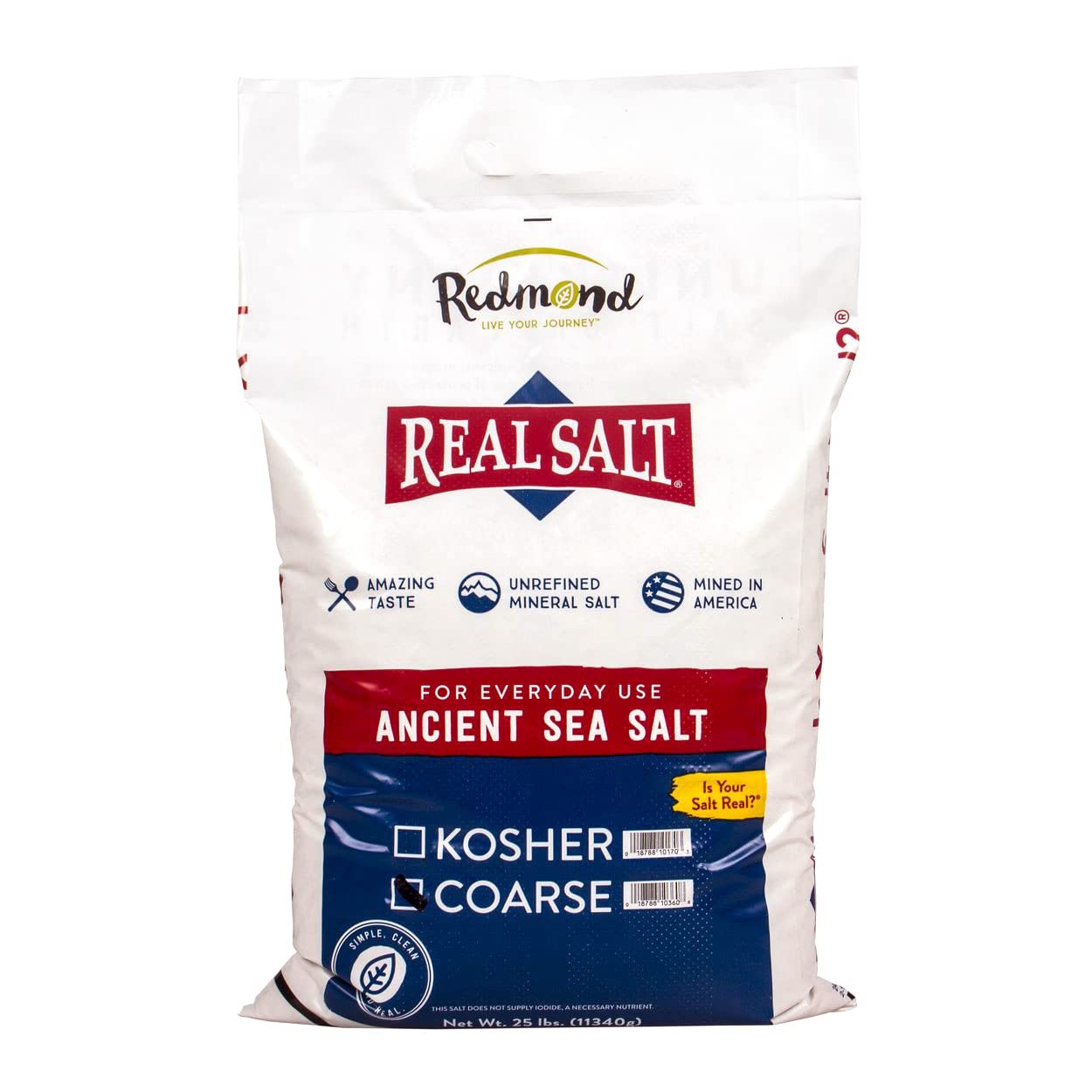 Redmond Real Sea Salt - Natural Unrefined Gluten Free Coarse, 25LB Bag