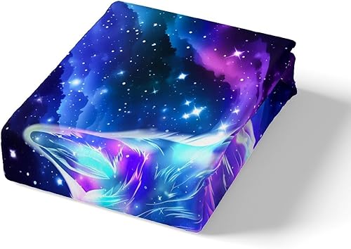 Miniatura 5 de Feelyou Funda de edredón con estampado de galaxia y lobo salvaje, juego de ropa de cama con luz del norte para niños y adultos, cielo estrellado