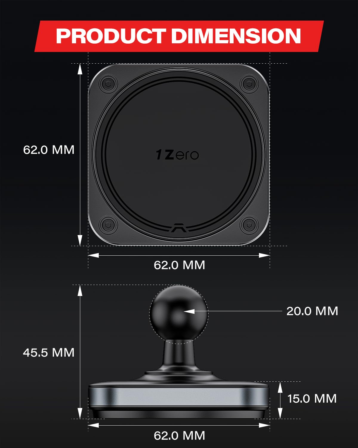 1Zero Soporte magnético resistente para teléfono para soporte de tablero de bola de 20 mm compatible con MagSafe iPhone 17, 16, 15, 14, 13, 12, imanes de bola de repuesto de 0.787 pulgadas para