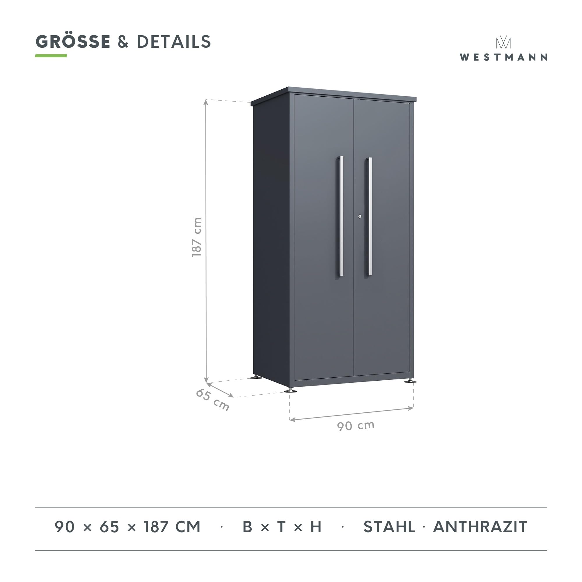 WESTMANN Capsa Gartenschrank, 90x65x187 cm, Metall, Anthrazit