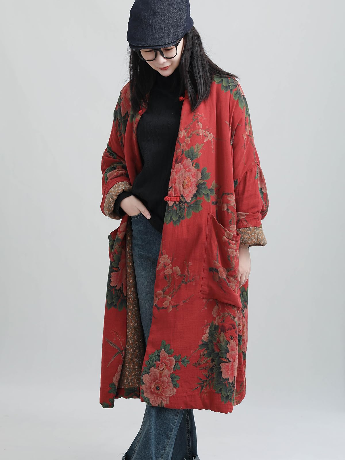 LUZU JUNU Veste matelassée en coton pour femme - Motif floral - Doux - Matelassé - Imprimé floral