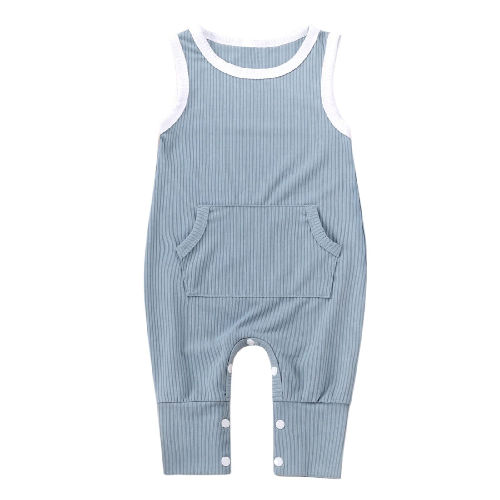 6 Month Baby Girl Clothes Sleeveless Baby Infant Solid Boys Clothes Knit Jumpsuit Girls Ribbed Girls Blue 0-3