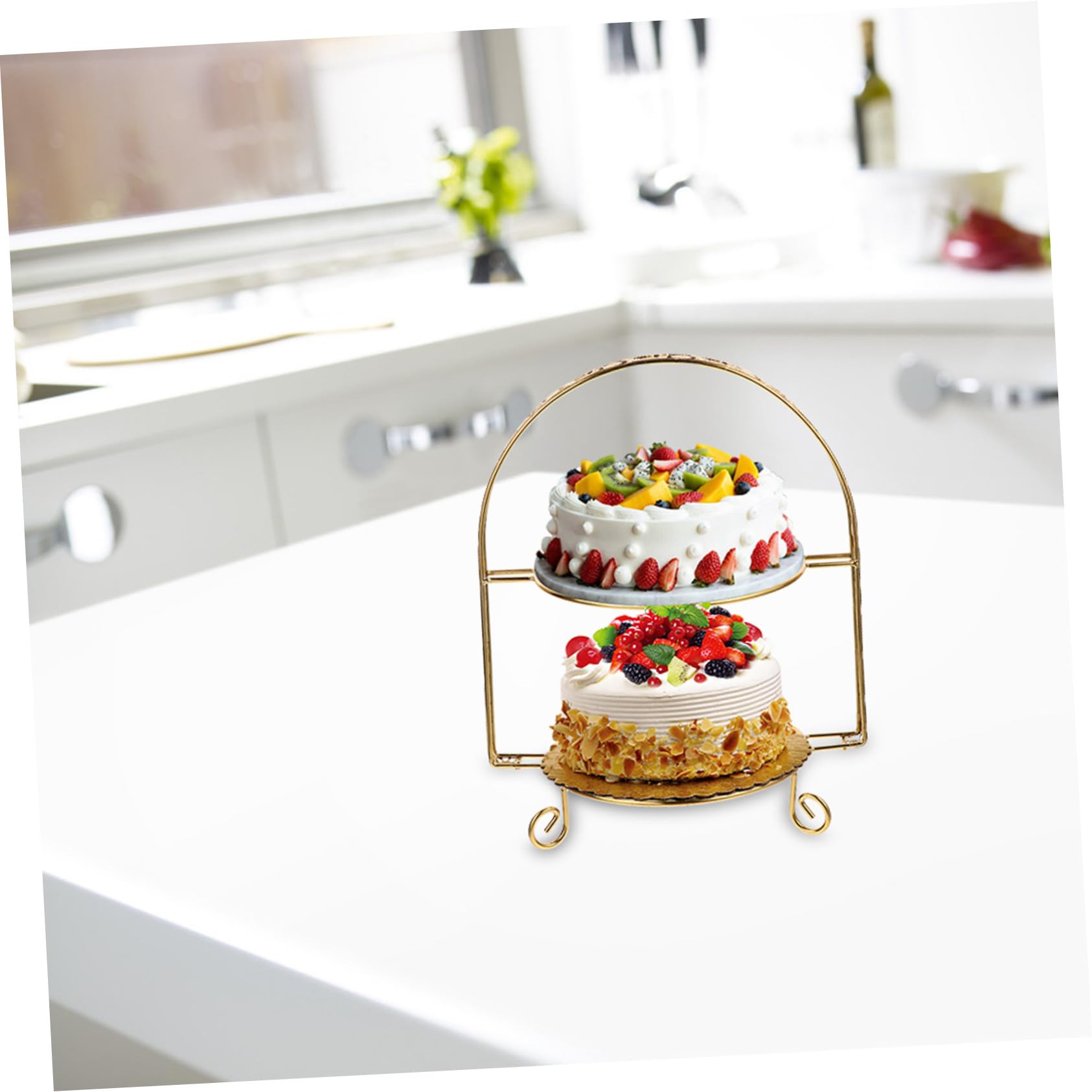 GLEAVI Supporto per Torta in Ferro a 2 Livelli Alzatina Dorata per Esposizione Dolci per Matrimoni e Feste Design Elegante Europeo