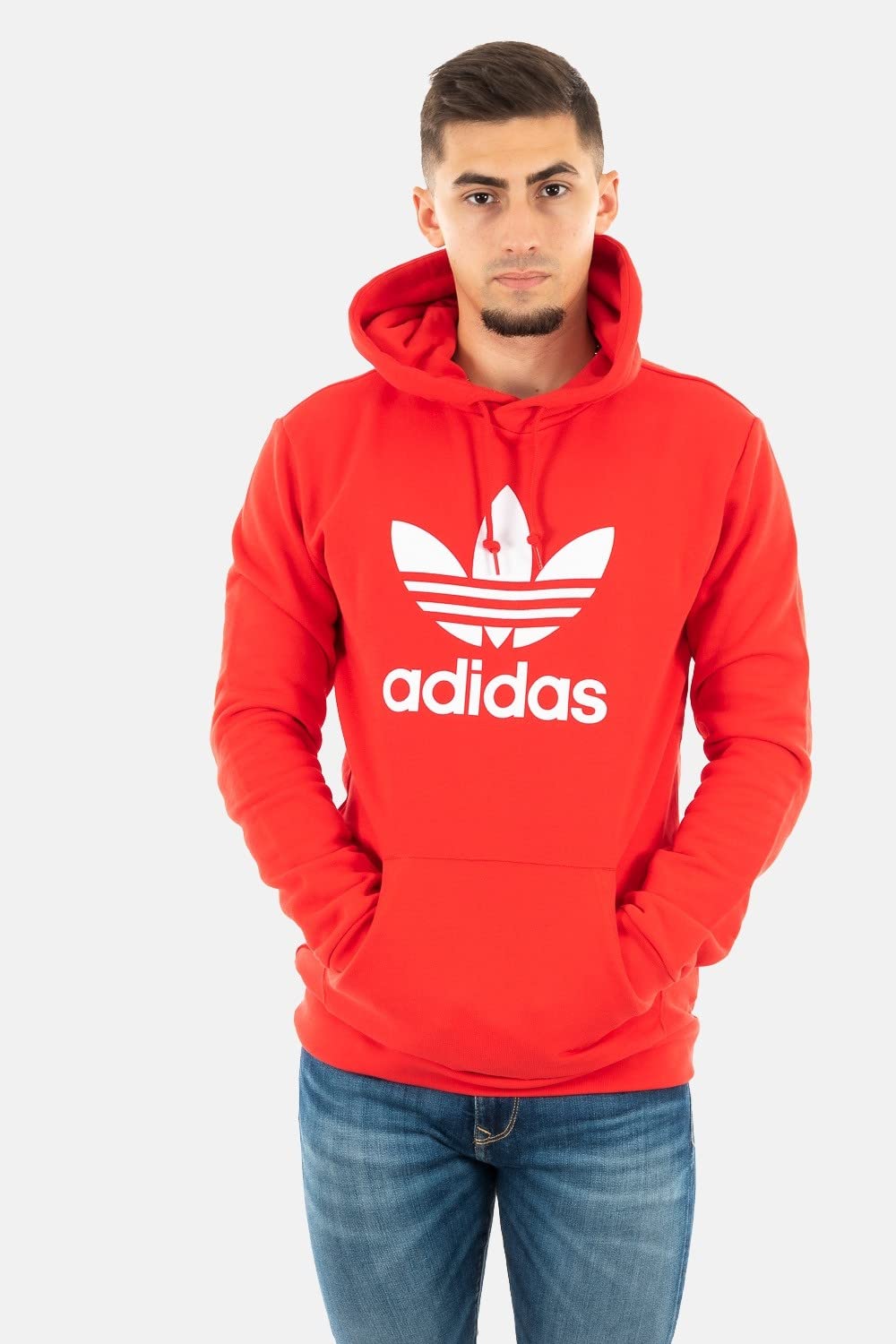 adidas Felpa Cappuccio Dx3614 Trefoil Hoodie Col.Rosso