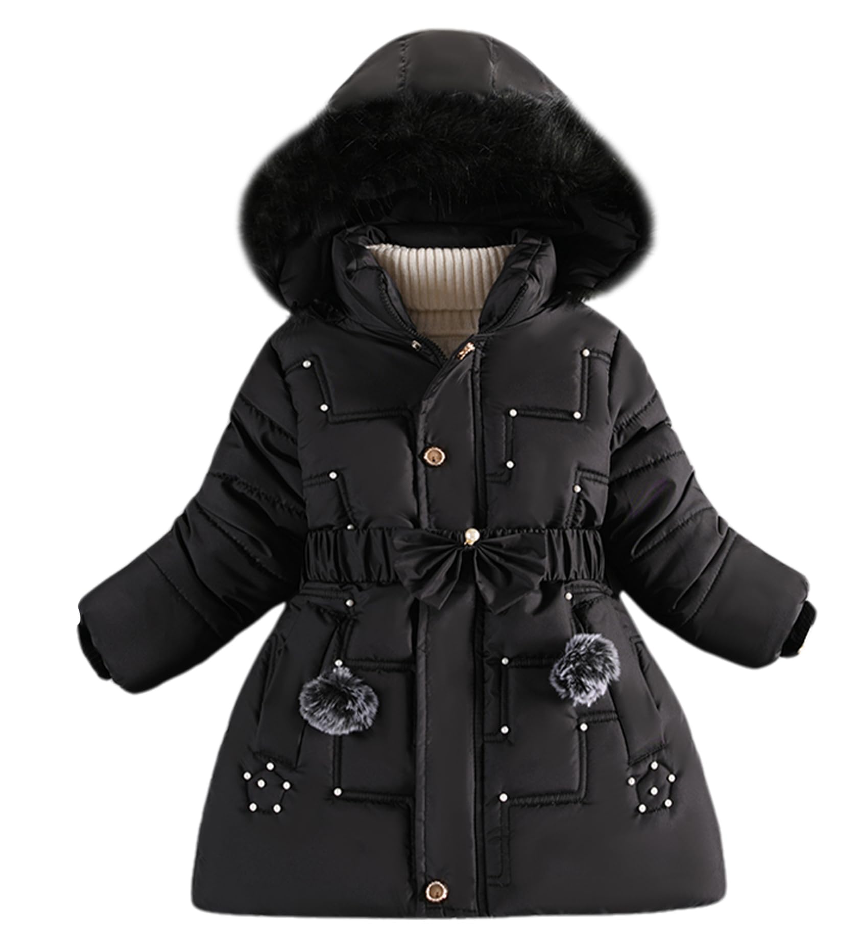 SEAUR Piumino con Cappuccio Staccabile per Ragazza Giacca Invernale Imbottita Bambina Cappotto Lungo con Elastico in Vita Giacca con Zip per 3-9 Anni