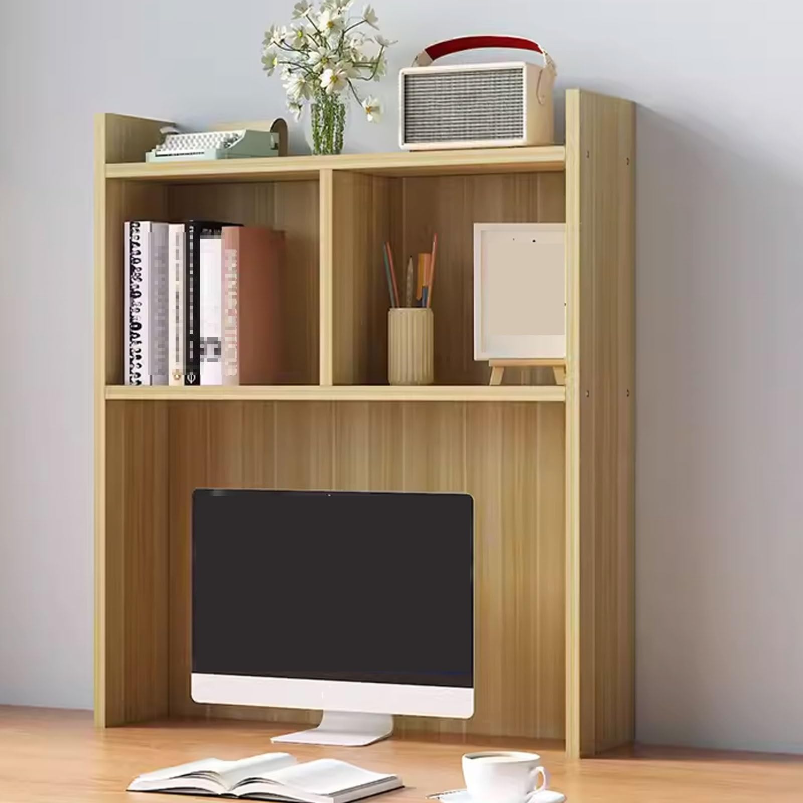 ASerZenith Wooden Desk Nizer With Shelves For Desktop Storage And Organization (Light Walnut 90 * 70Cm)