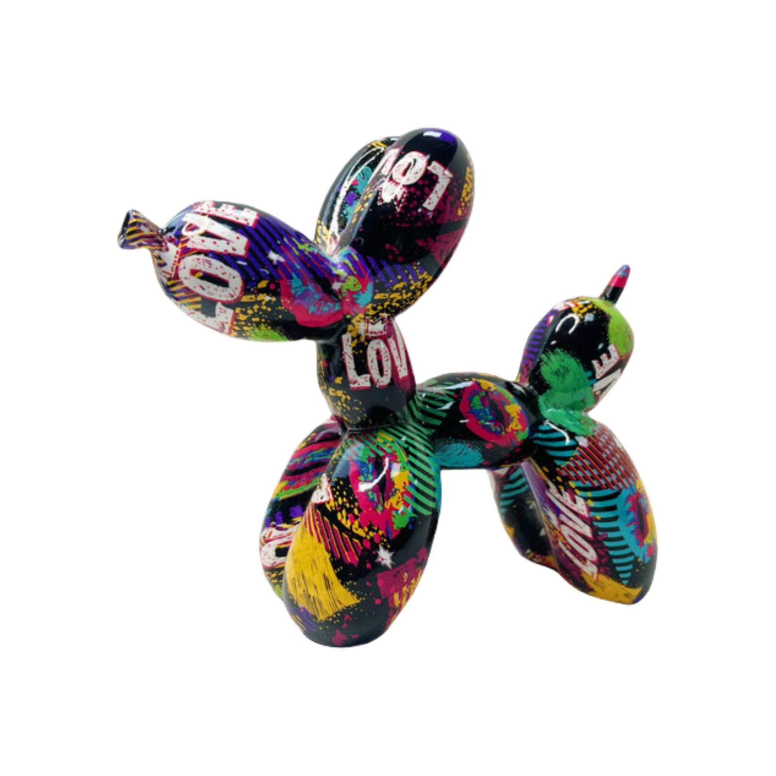 YOYUMI Graffiti Balloon Dog Sculpture Ornament, Resin Statue, Graffiti Watercolor Art, Ideal for Living Room, Bedroom, Shop Window, and Office Decoration, 18 * 22 * 8.5cm-LOVE
