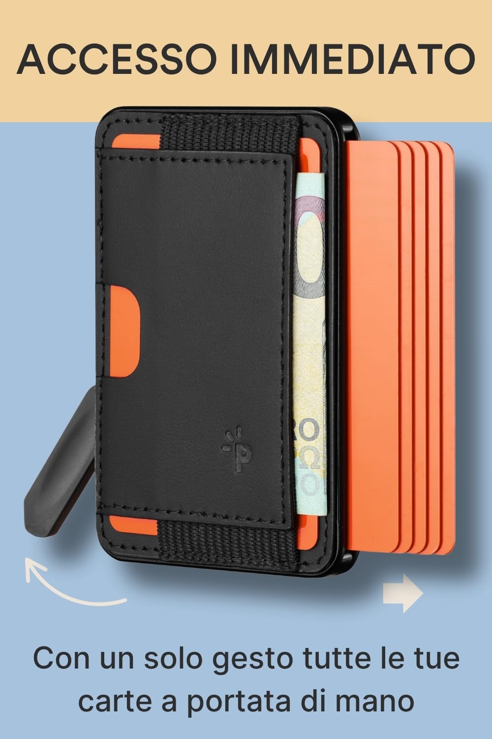 PAGONGO Portafoglio A Scatto Magsafe Apple, per 7 Carte, Wallet, Accessori Magsafe, Portacarte (Con Tasca in Pelle, e Anello Magnetico) - Nero