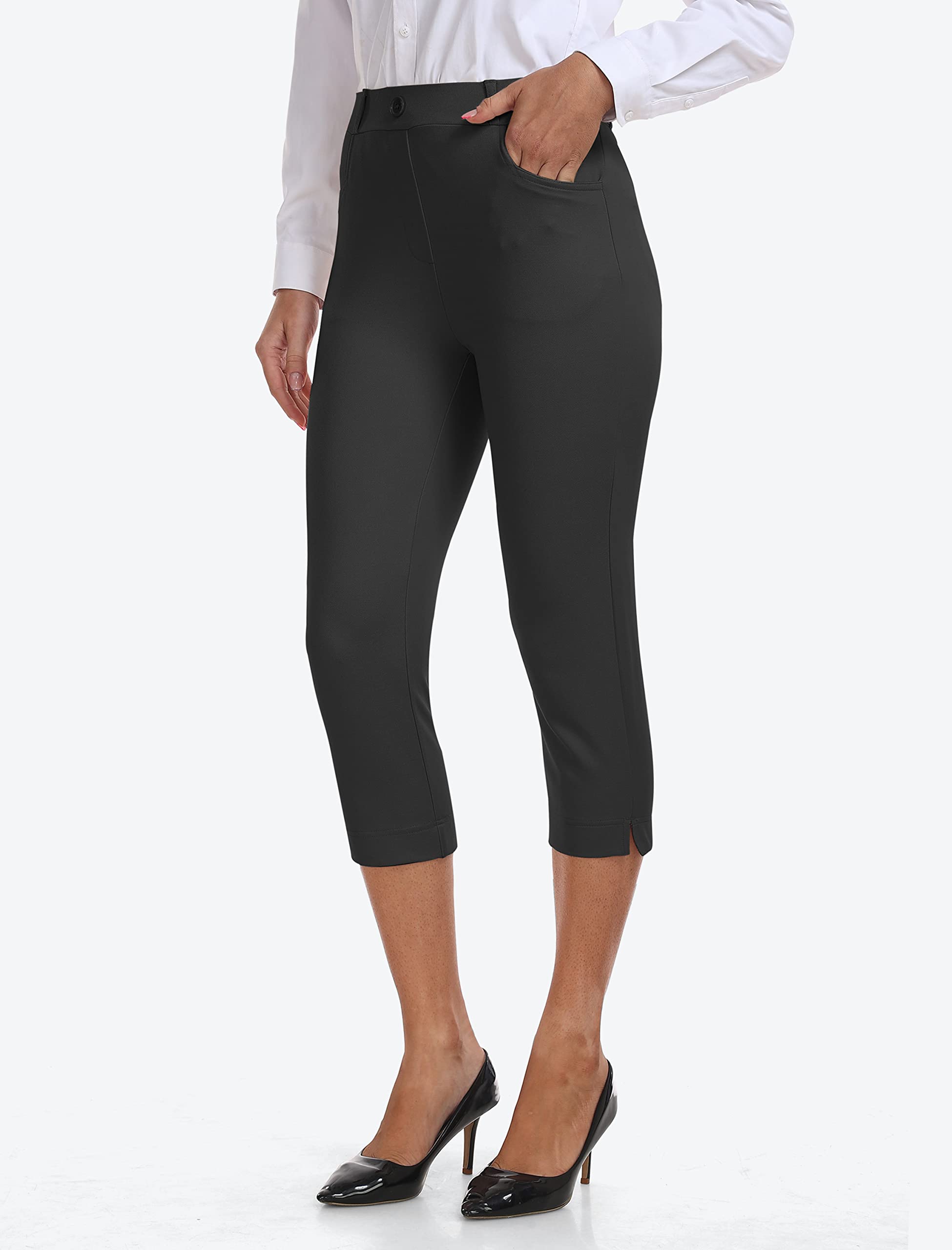 Femme été 3/4 Pantalon de Golf Bureau Business Casual Travail Pantalons avec Poches Taille Haute Stretch
