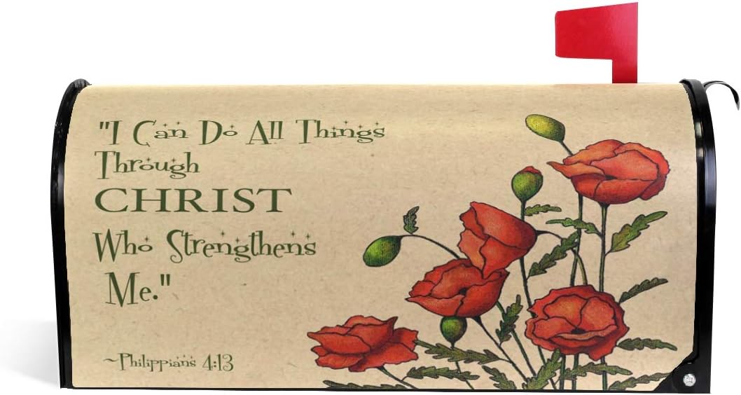 ZZKKO Mailbox Decor Retro Poppy Bible Verse Mailbox Covers Magnetic Seasonal Colorful Pattern Home Houses Letter Box Cover Decorations,25.5x20.8 Inch Large Size,Multicolor