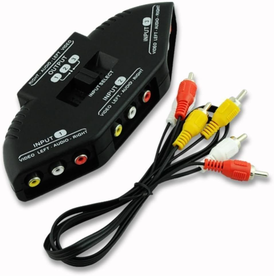 Rts™ 3RCA Switcher, 3-Way Audio Video RCA Composite AV Video Game Selector Switch Box Splitter