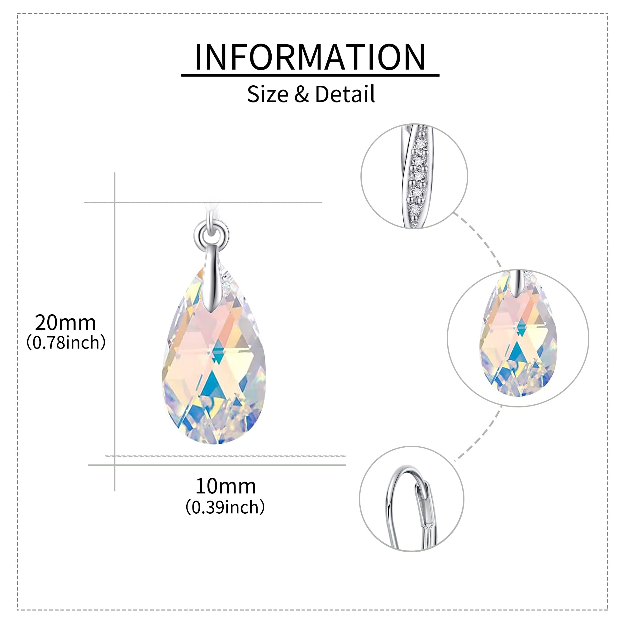 Kristall Ohrringe 925 Sterling Silber Teardrop Ohrringe Modeschmuck Geschenke für Damen Mädchen