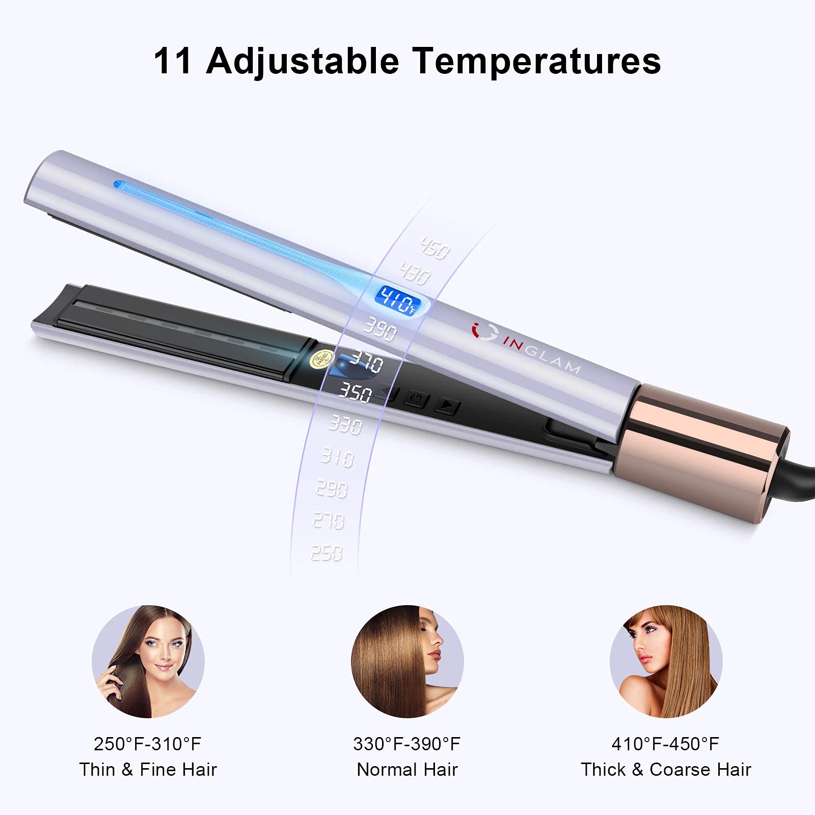 IG INGLAM 1" Flat Iron for Hair, Infrared Hair Iron 2 in 1, Hair Straightener Curler with Negative Ions, Gifts for Friends/Mom/Wife, Ceramic Tourmaline Titanium, Dual Voltage for Travel, Rose Gold