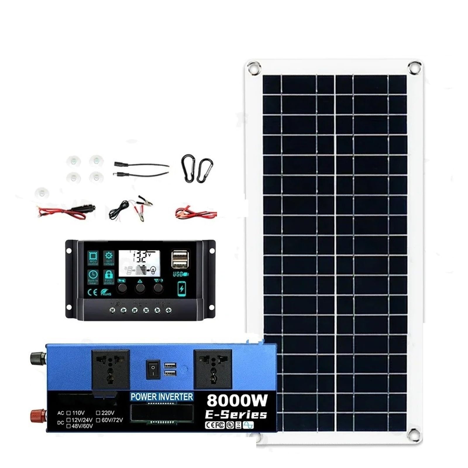 Auto Convertitore Potenza Kit Completo Solare Off-grid 8000W Controller 100A Pannello 200W Backup Domestico/campeggio Doppio Inverter 12V/24V A 110V/220V
